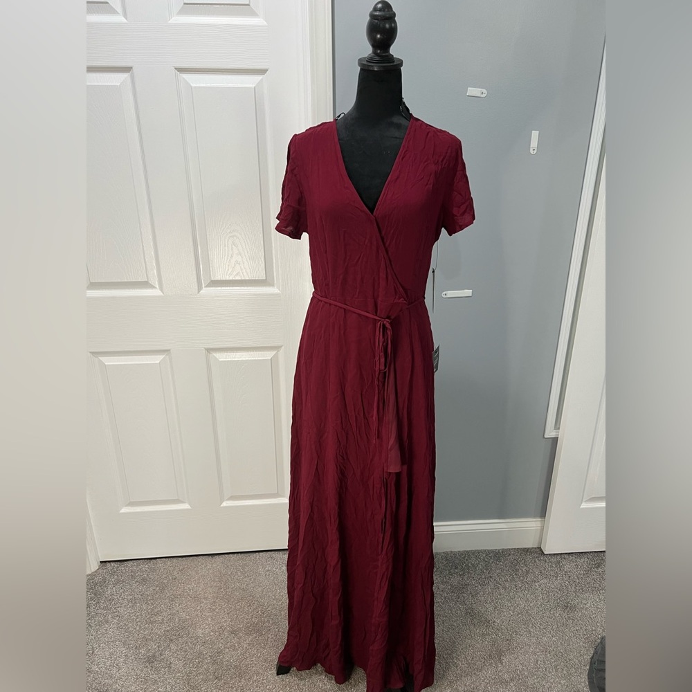 NWT Lulus Heart Of Marigold Burgundy Wrap Dress Size Medium Maxi Dress